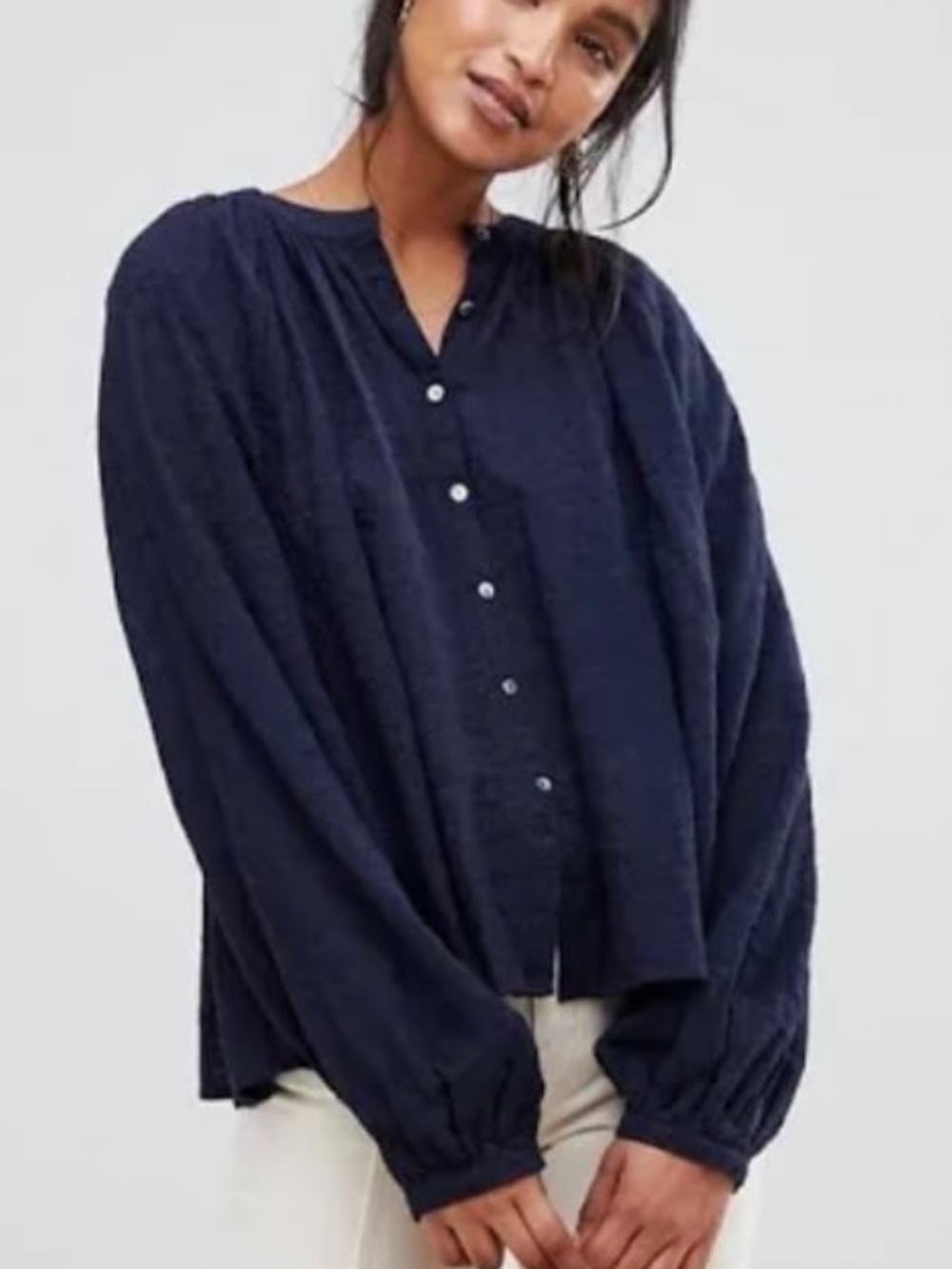 Free People Peasant Blouse Top Women Large Down From The Clouds Eyelet Blue NEW